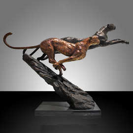 加工定制纯铜豹子艺术摆件铸铜工艺品创意动物雕塑办公家居装饰品