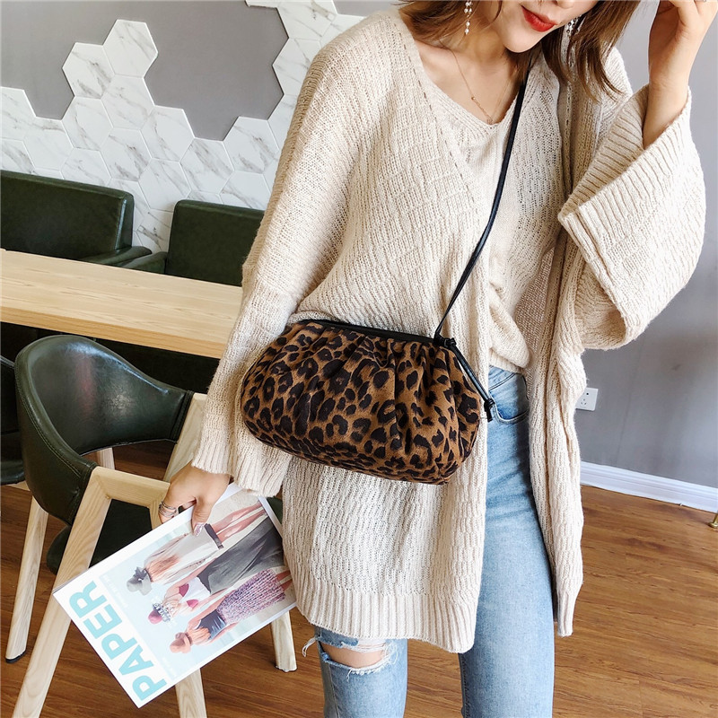 2019 Winter New Woolen Fur Bag Korean Fashion Trend Plush One-Shoulder Crossbody Leopard Print Winter Women Bag