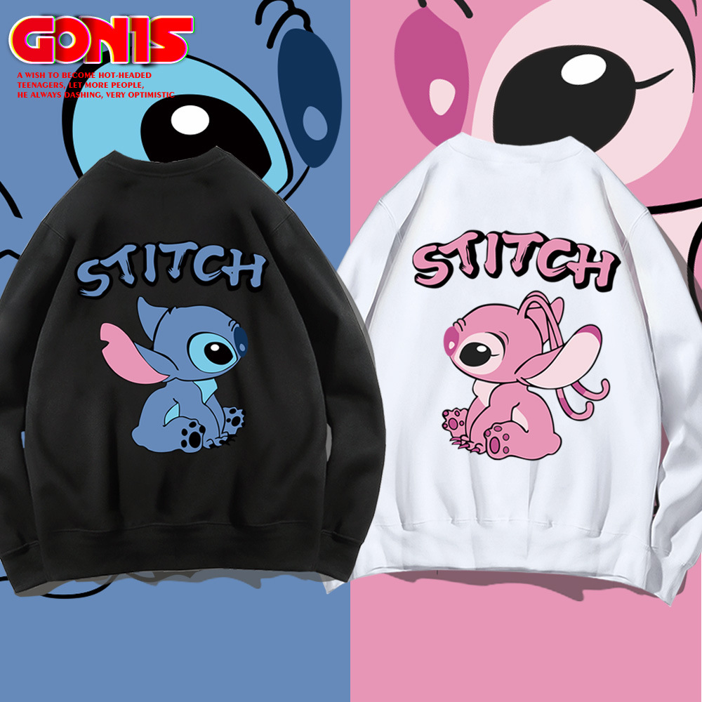 精梳棉史迪奇圆领套头卫衣男女春秋日系动漫星际宝贝宽松情侣装y