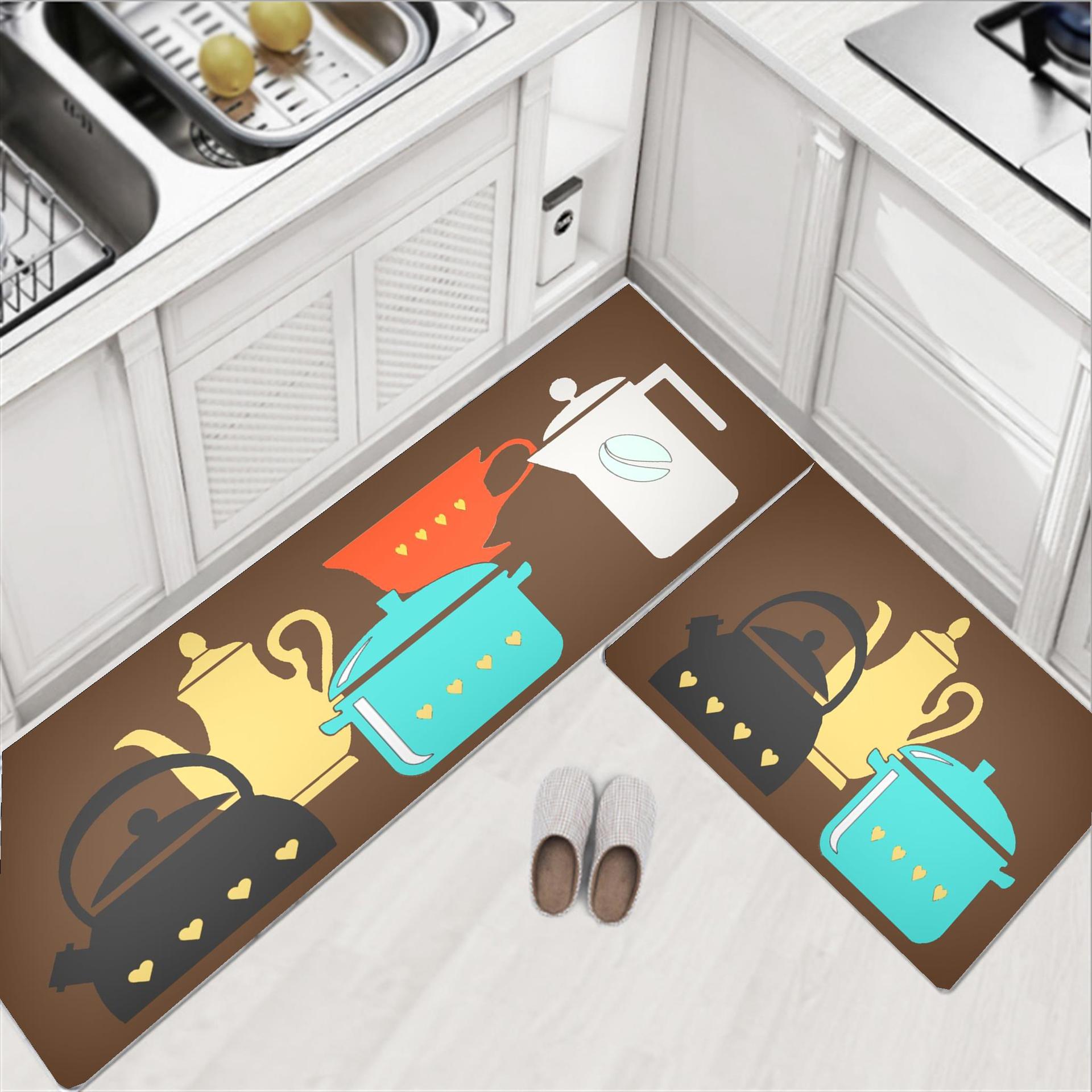 跨境厨房地垫地毯长条防水防油防滑地毯pvc吸水脚垫两件套批发