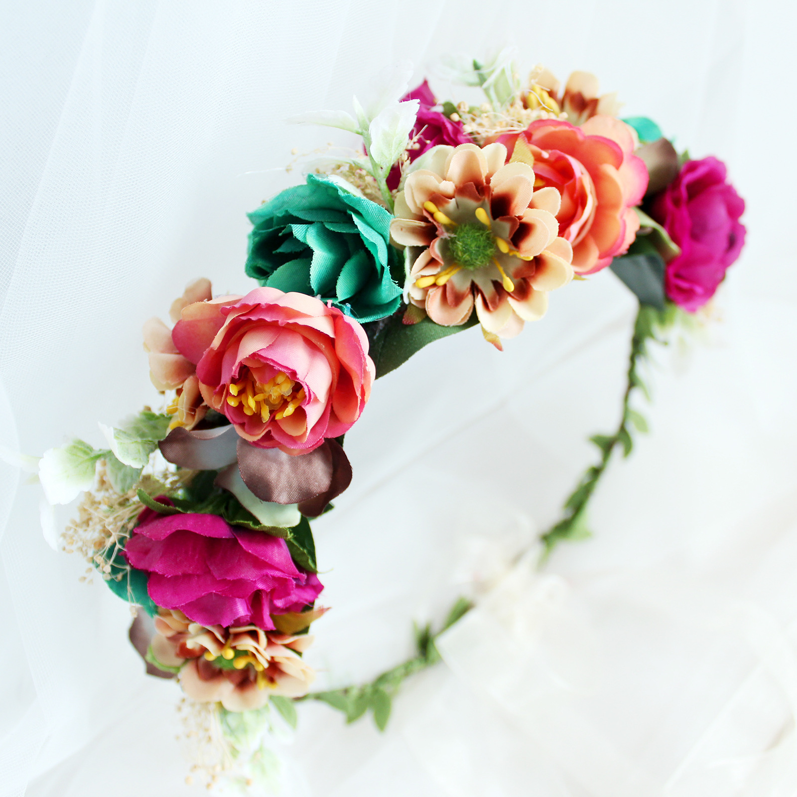 欧式复古玫瑰布艺花朵发带花环头饰新娘结婚海边度假头花演出舞会