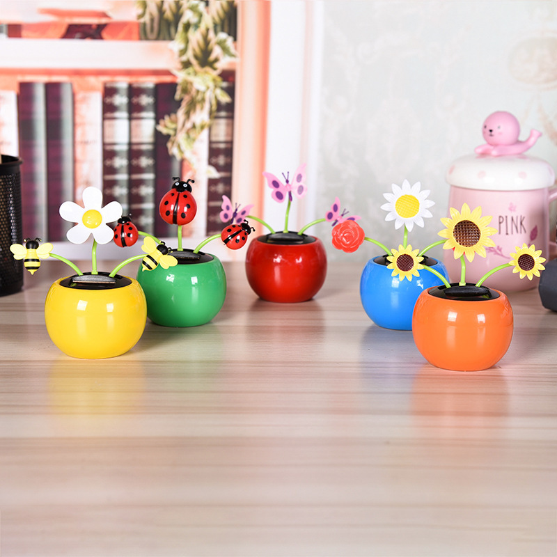 Factory Direct Sales Solar Apple like Flower Car Decoration Automatic Shake SUNFLOWER Car Decoration Ornament Wholesale