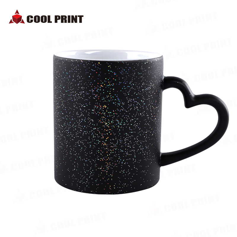 Thermal Transfer Heart Handle Starry Sky Discoloration Cup Star Ceramic Temperature Cup DIY Creative Blank Magic Cup Consumables Batch