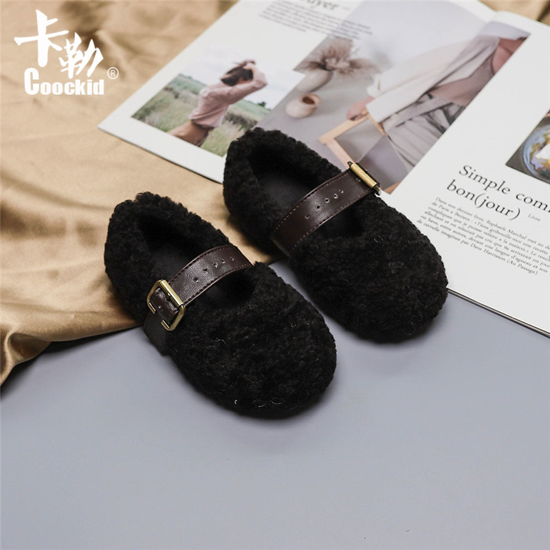 2019 Autumn Winter Retro Trendy Children's Furry Shoes Peas Shoes for Girls Fleece-lined Princess Little Kids' Cotton Shoes Baby Shoes