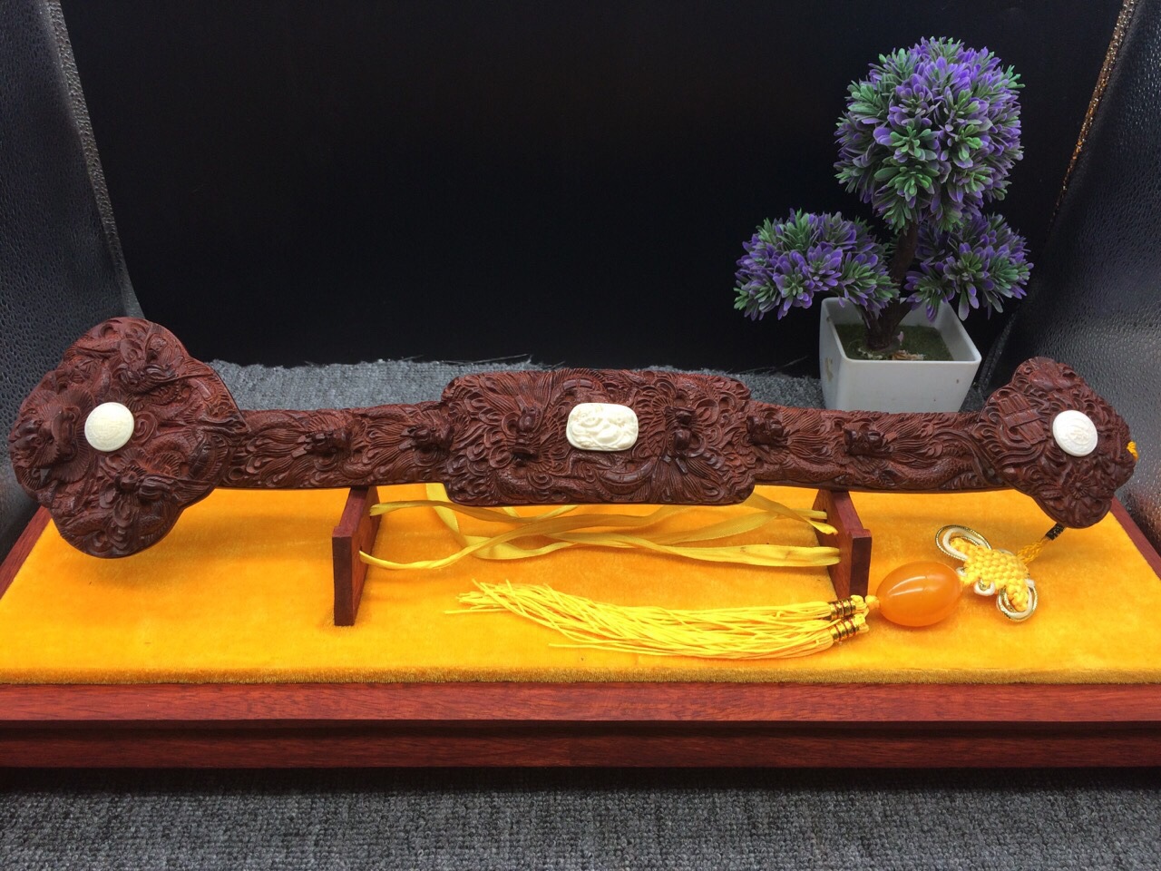 印度小叶紫檀九龙如意 如意摆件