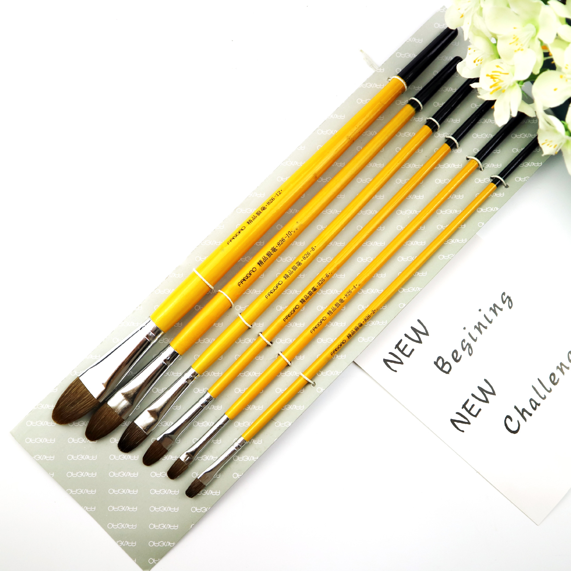 厂家批发高档狼毫水粉油画笔6支套装水彩笔 丙烯画排笔水粉笔套装