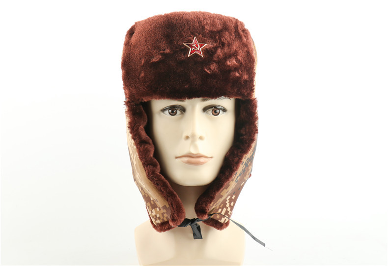 苏联徽章迷彩雷锋帽户外防寒东北加厚加绒男女士冬季保暖护耳棉帽