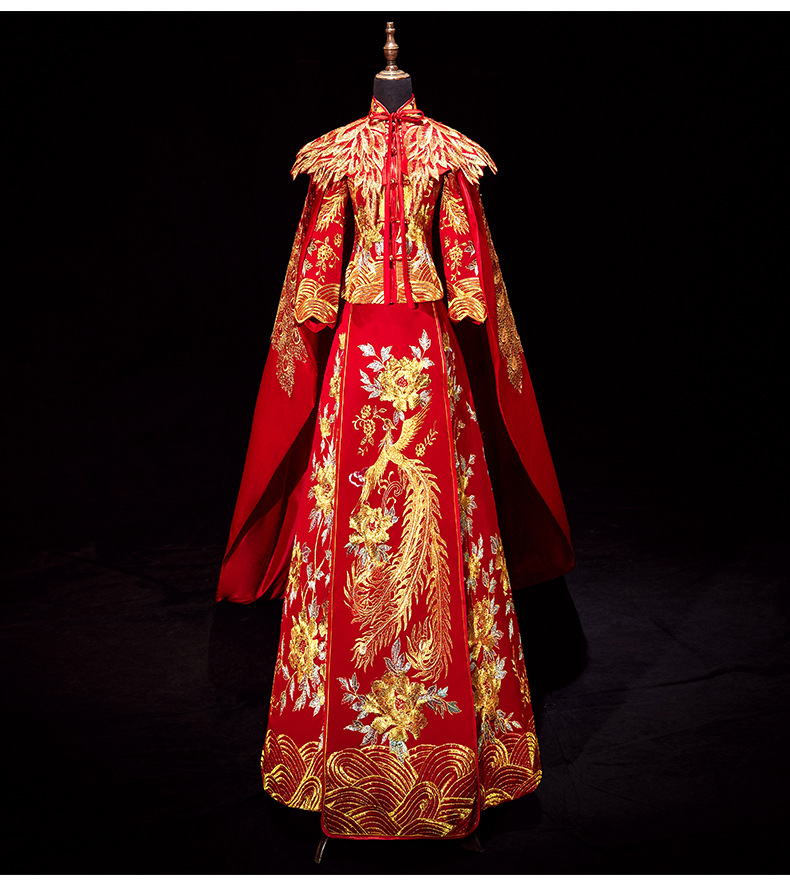 披肩2020新款披风大拖尾秀禾服新娘凤冠霞帔古装中式结婚婚纱嫁衣