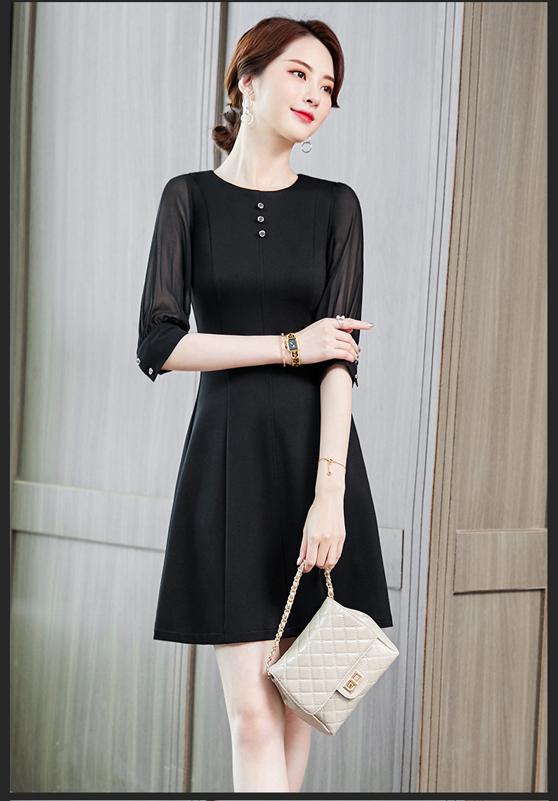 高端职业装连衣裙正式场合裙子女2020夏秋新款气质圆领黑色工作服