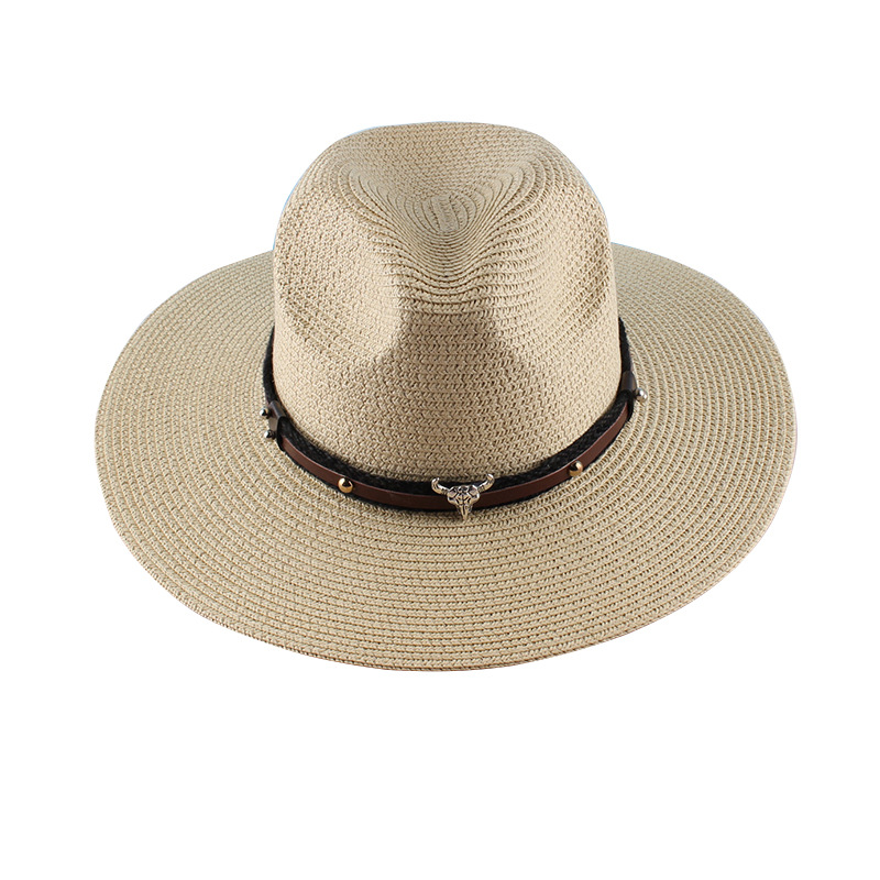 Summer Women's Leisure Travel Beach Sun Protection Sun-Proof Straw Hat European and American Fashion Straw Cow Head Jazz Top Hat Wholesale