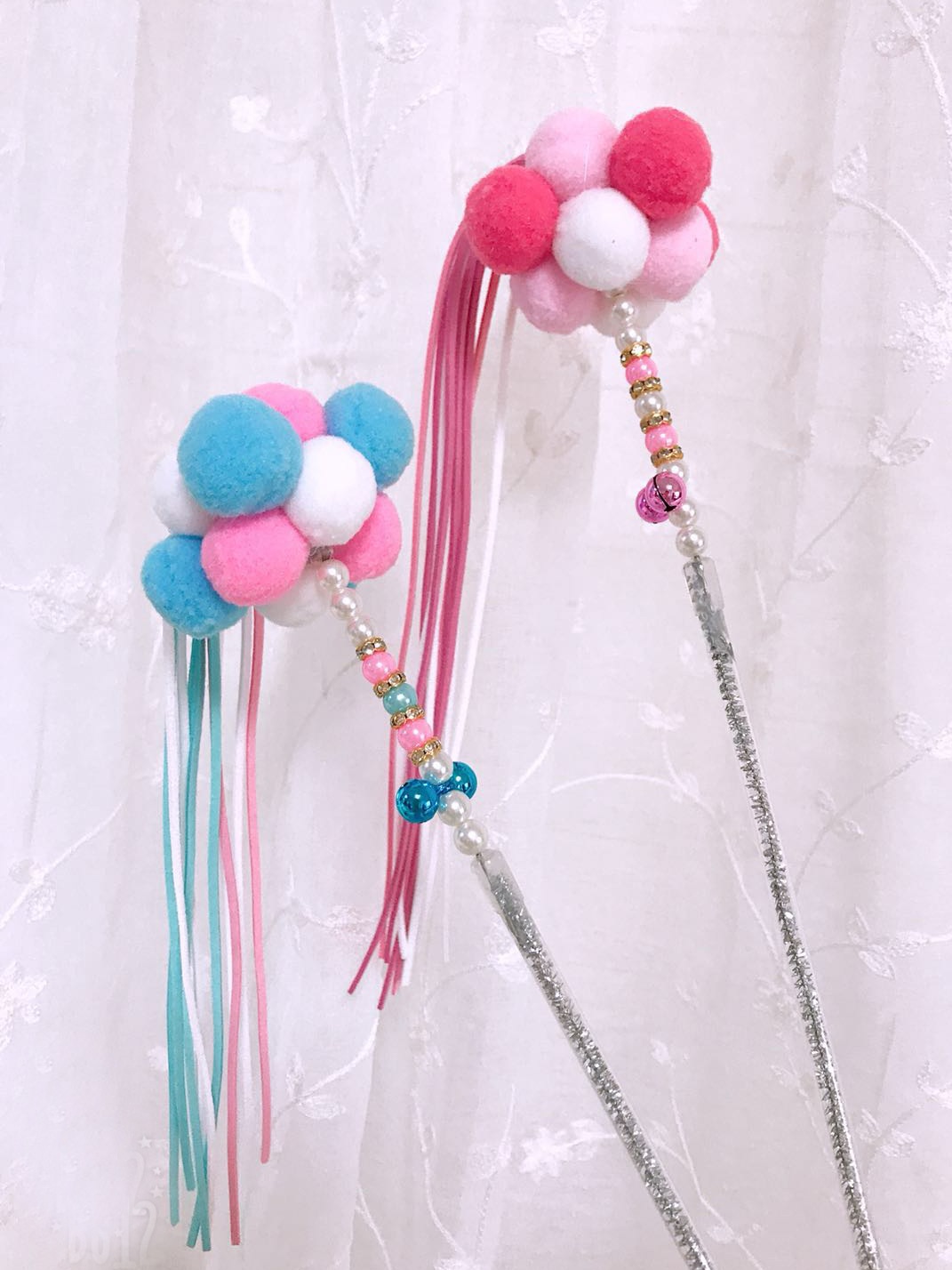 逗猫棒糖果色糯米毛球流苏宠物用品玩具猫咪珍珠铃铛彩色仙女棒