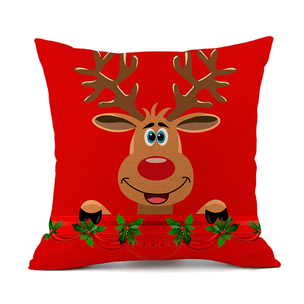 Amazon New Pillowcase Christmas Elk Santa Claus Red Festive Printed Linen Cushion Nap Backrest