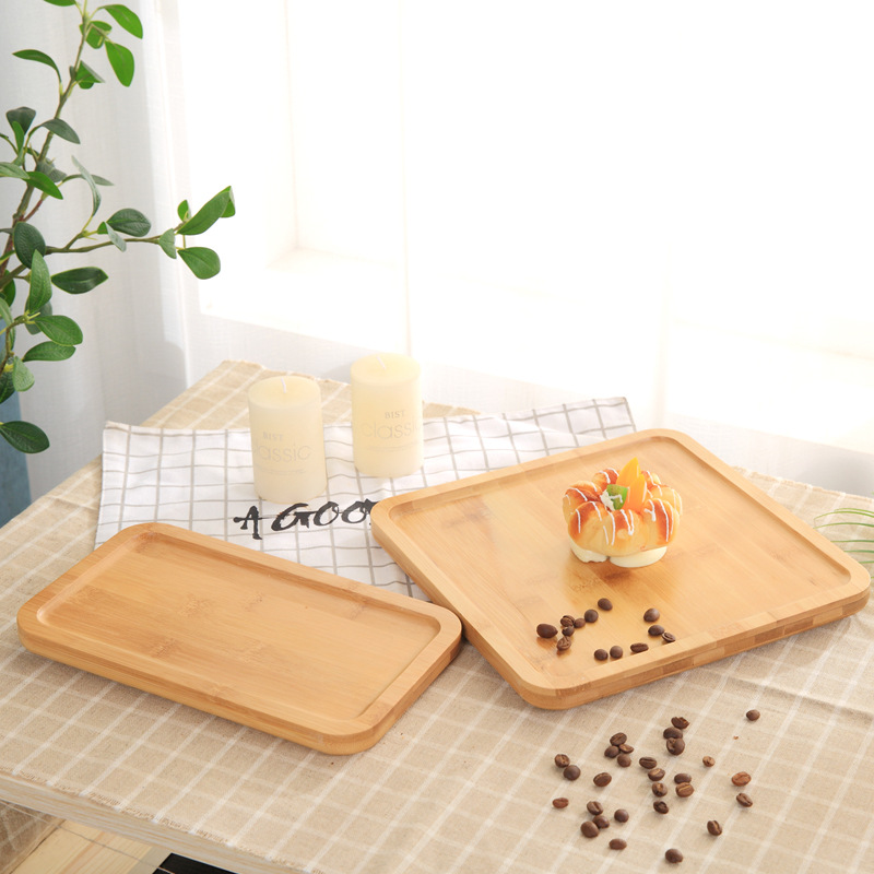 Tray Hotel Restaurant Bamboo Dinnerware Rectangular Wooden Bread Fruit Pizza Tray Water Cup Teapot Tray