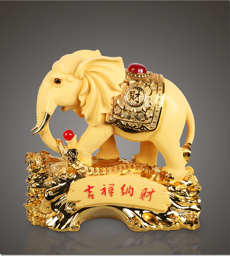 树脂工艺品招财大象摆件吉祥如意纳财沙金客厅办公室开业乔迁送礼