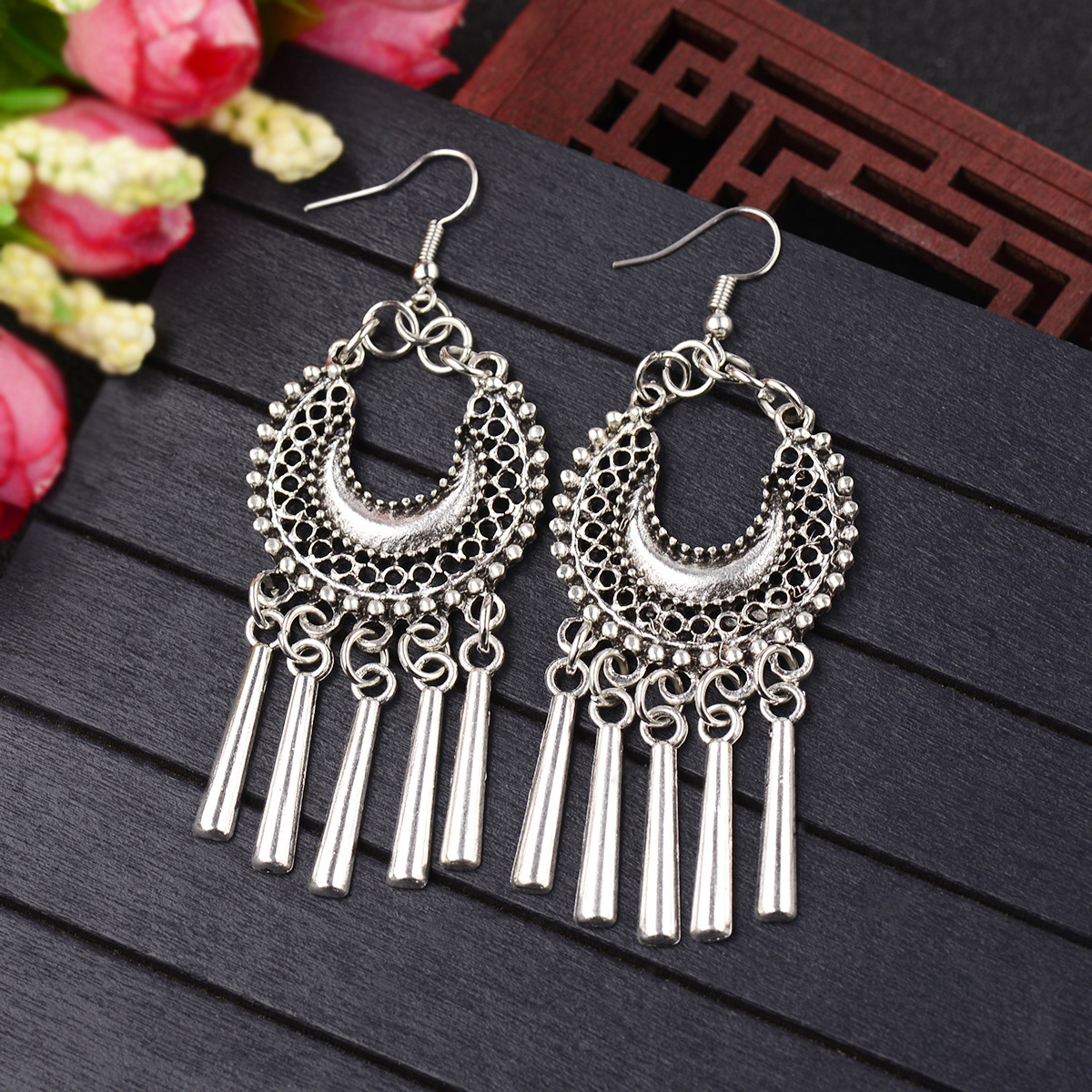 代发少数民族云南苗风藏银孔雀花朵图腾树叶中国风耳环耳坠混批