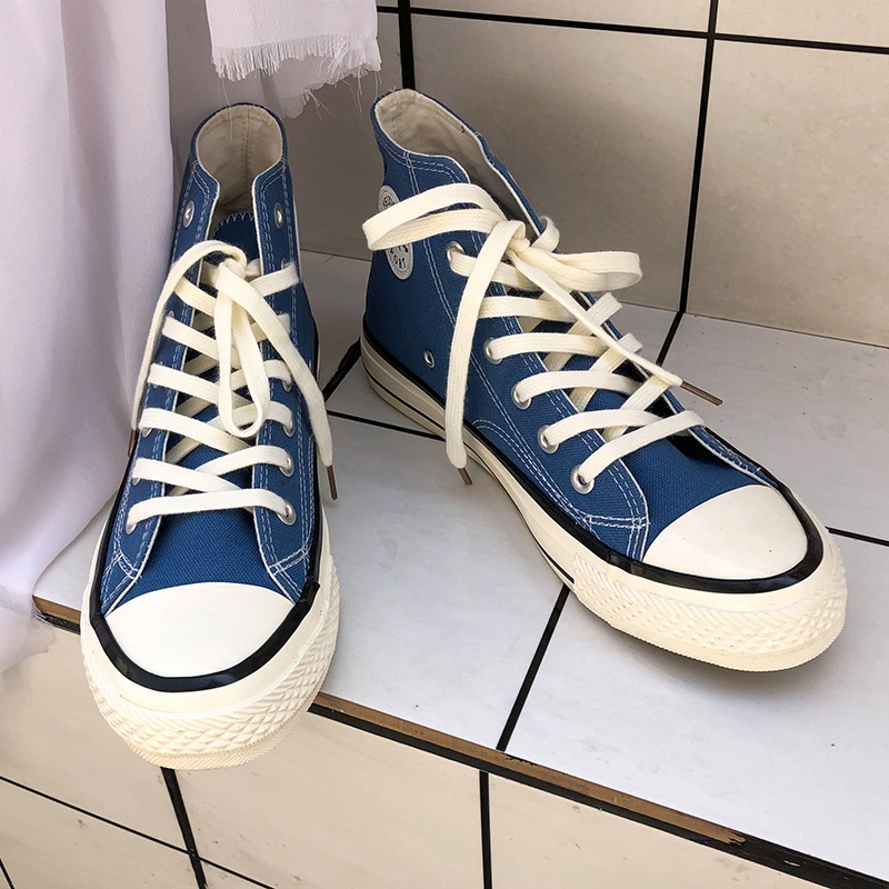 1970S Vintage Skateboard Shoes Korean Style Fashionable Summer Breathable Versatile High-Top Canvas Shoes for Students Men Couple Fashionable Cloth Shoes