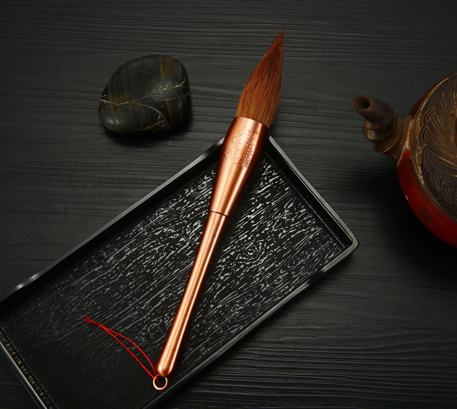 高档古铜毛笔砚台墨墨盒笔搁大楷中楷小楷狼兼毫羊毫毛笔文房四宝