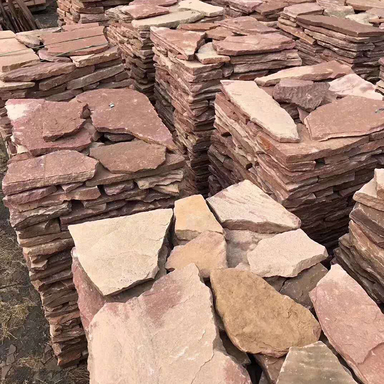 红色砂岩石材砌墙块石 红色台阶石 红色条石红色片石垒墙石