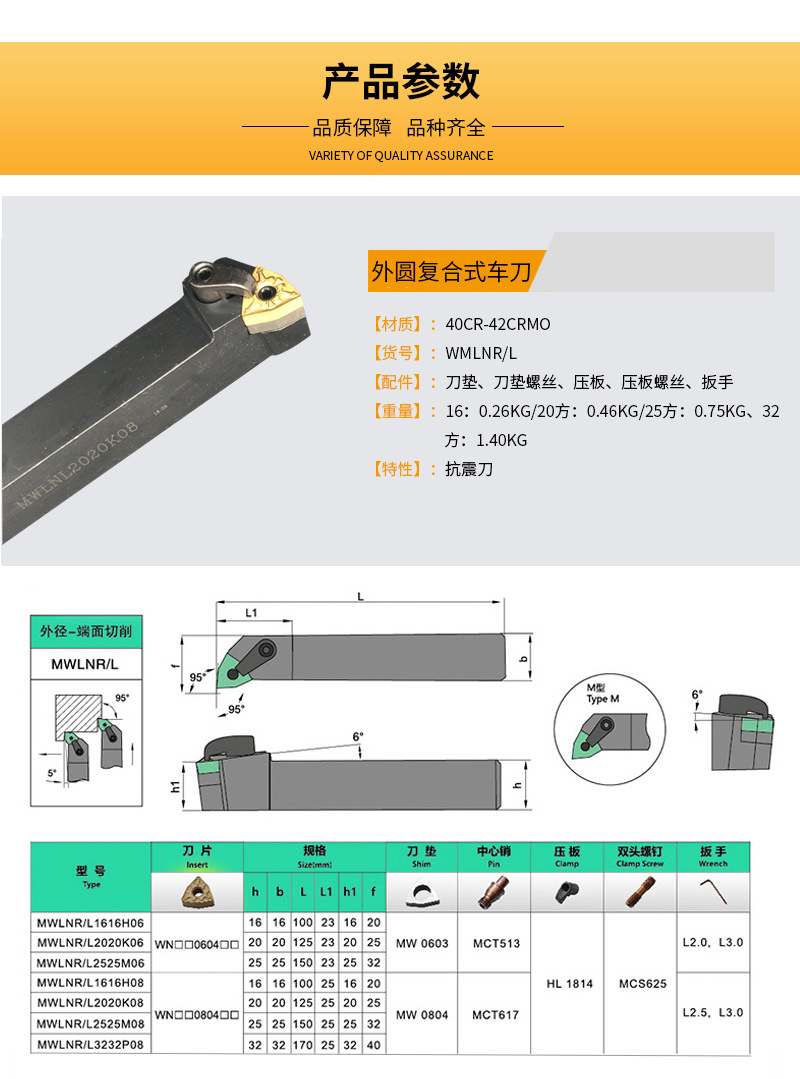 复合式外圆车刀95°数控刀具 数控车刀车床刀杆 mwlnr/l2020k08