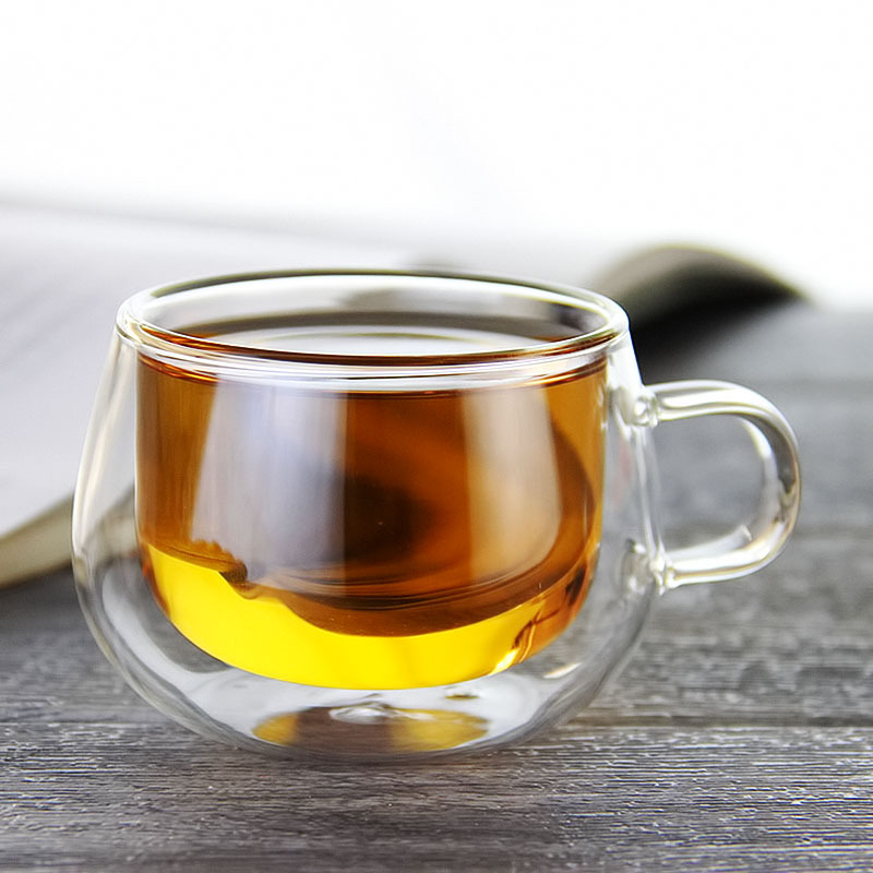 透明小双层玻璃杯 咖啡杯家用泡茶杯男女带把茶杯子
