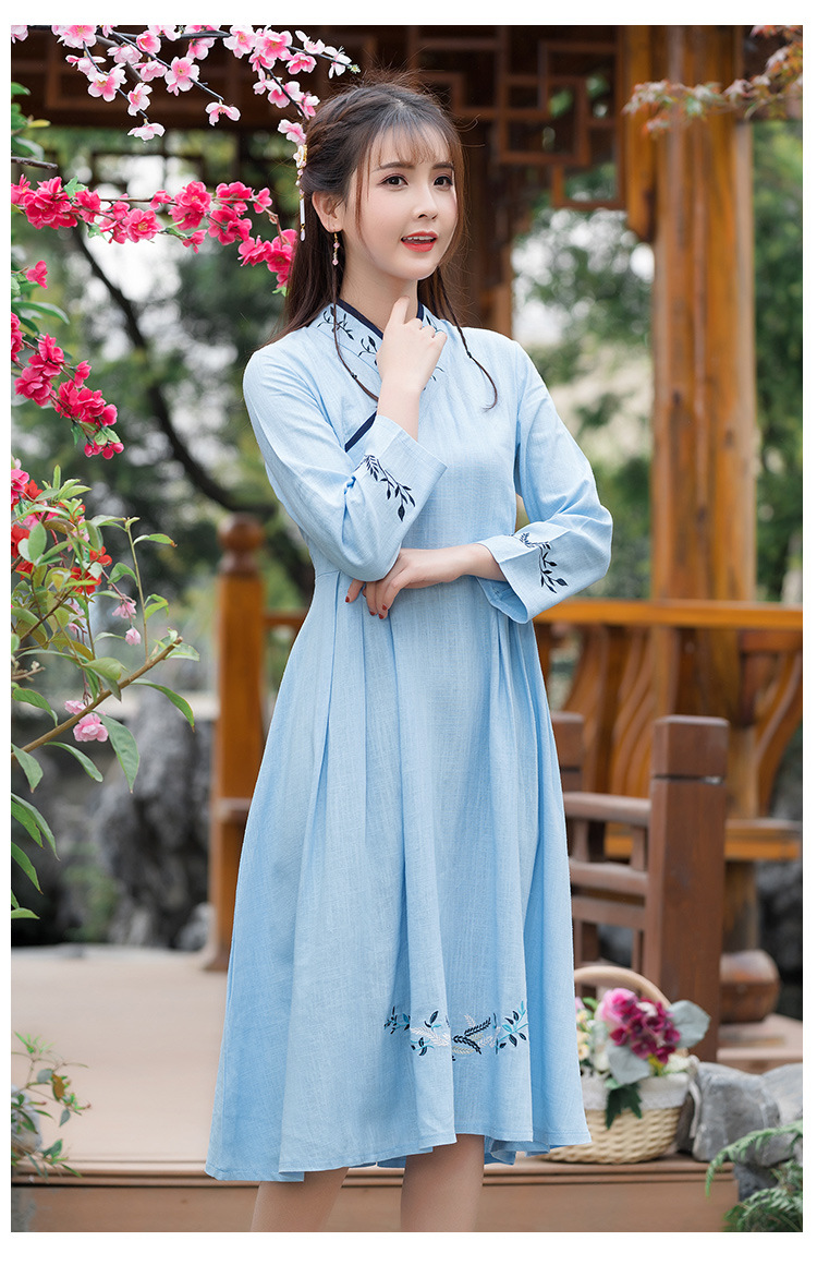 汉服绣花交领中国风汉元素日常古风连衣裙(货号 ys9124)