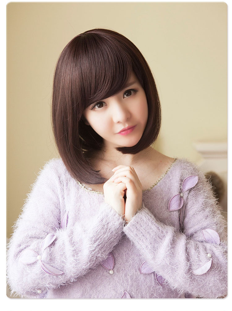 韩国假发 女士短发短直发斜刘海内扣bobo头自然逼真梨花头假发套