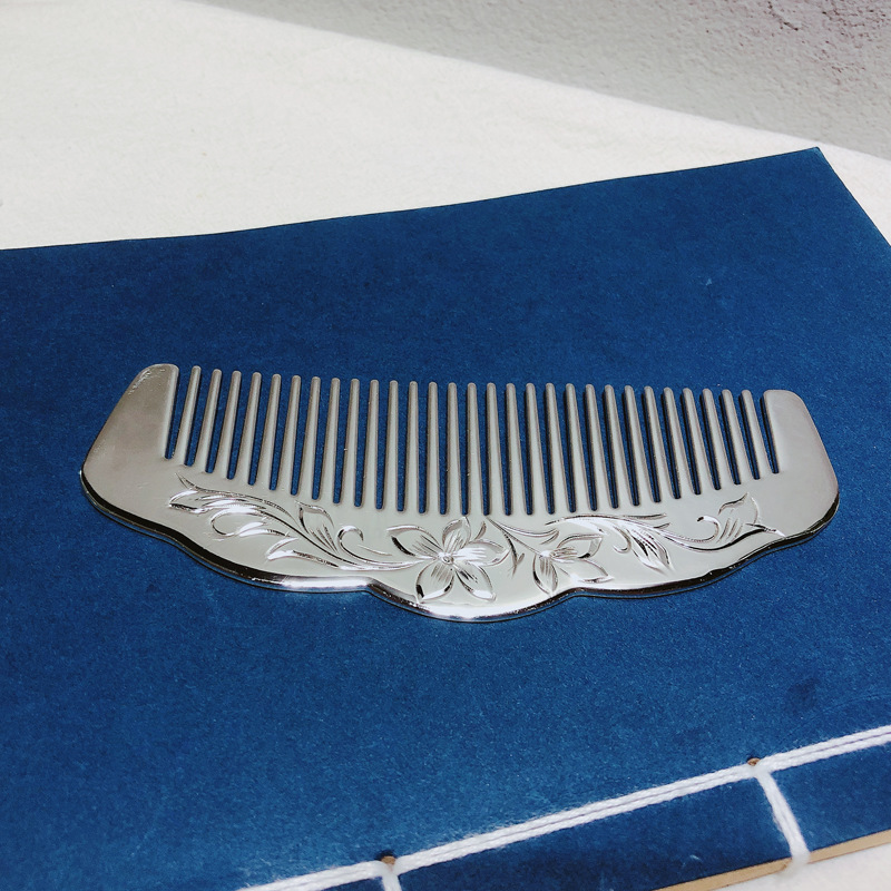 s999足银光面富贵花长眉梳纯银梳子节日送礼妈妈婆婆 克重83