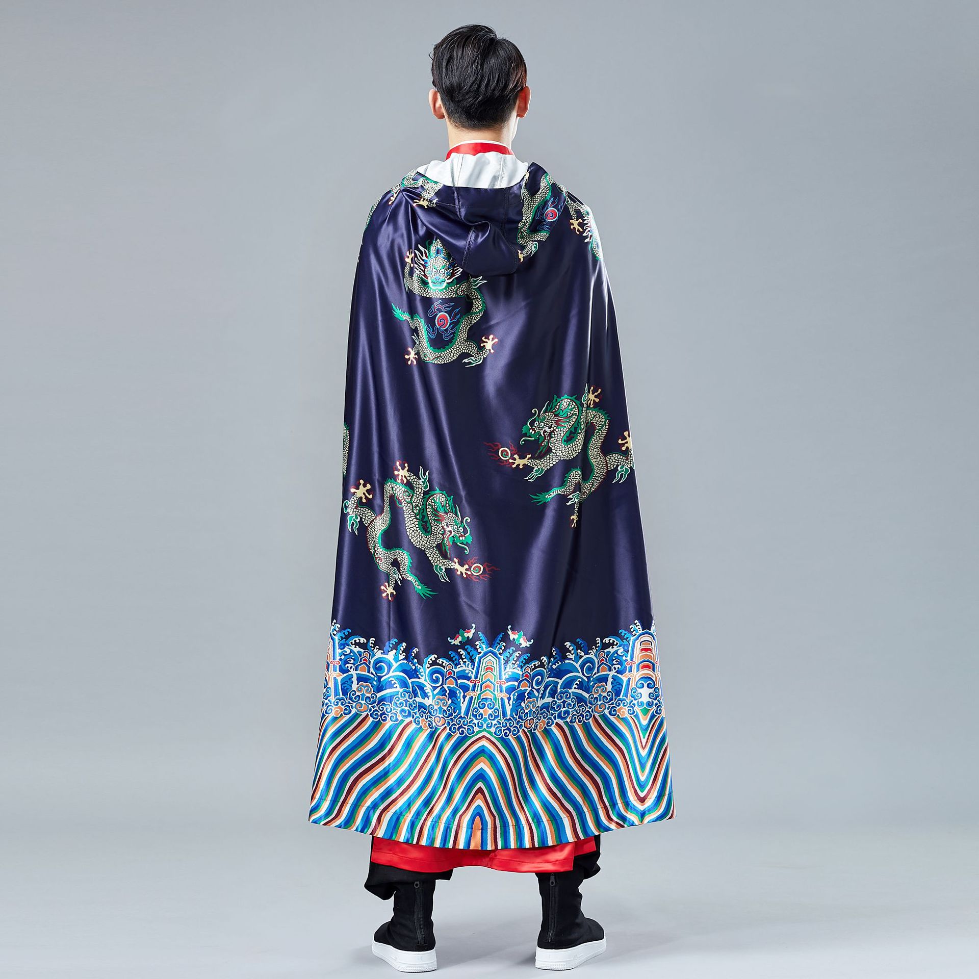 复古麻凡小龙斗篷中国风连帽斗篷披风春季加长款汉服男装 古风
