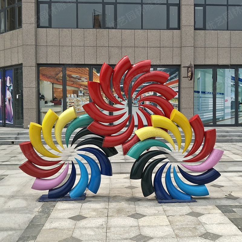 广场步行街彩色花朵不锈钢雕塑 户外彩虹造型金属标志摆件定制