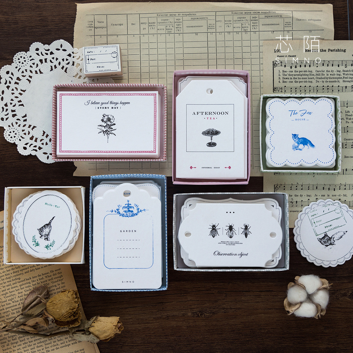 芯陌异形小卡片 复古情怀卡片系列 可爱动物植物留言记事卡 6款选