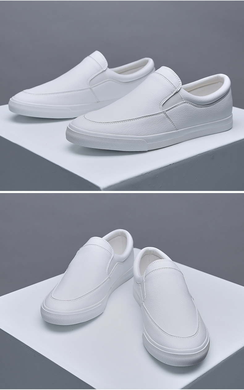 飞耀防水男士小白鞋休闲鞋男乐福鞋一脚蹬男鞋懒人鞋平底白色皮鞋