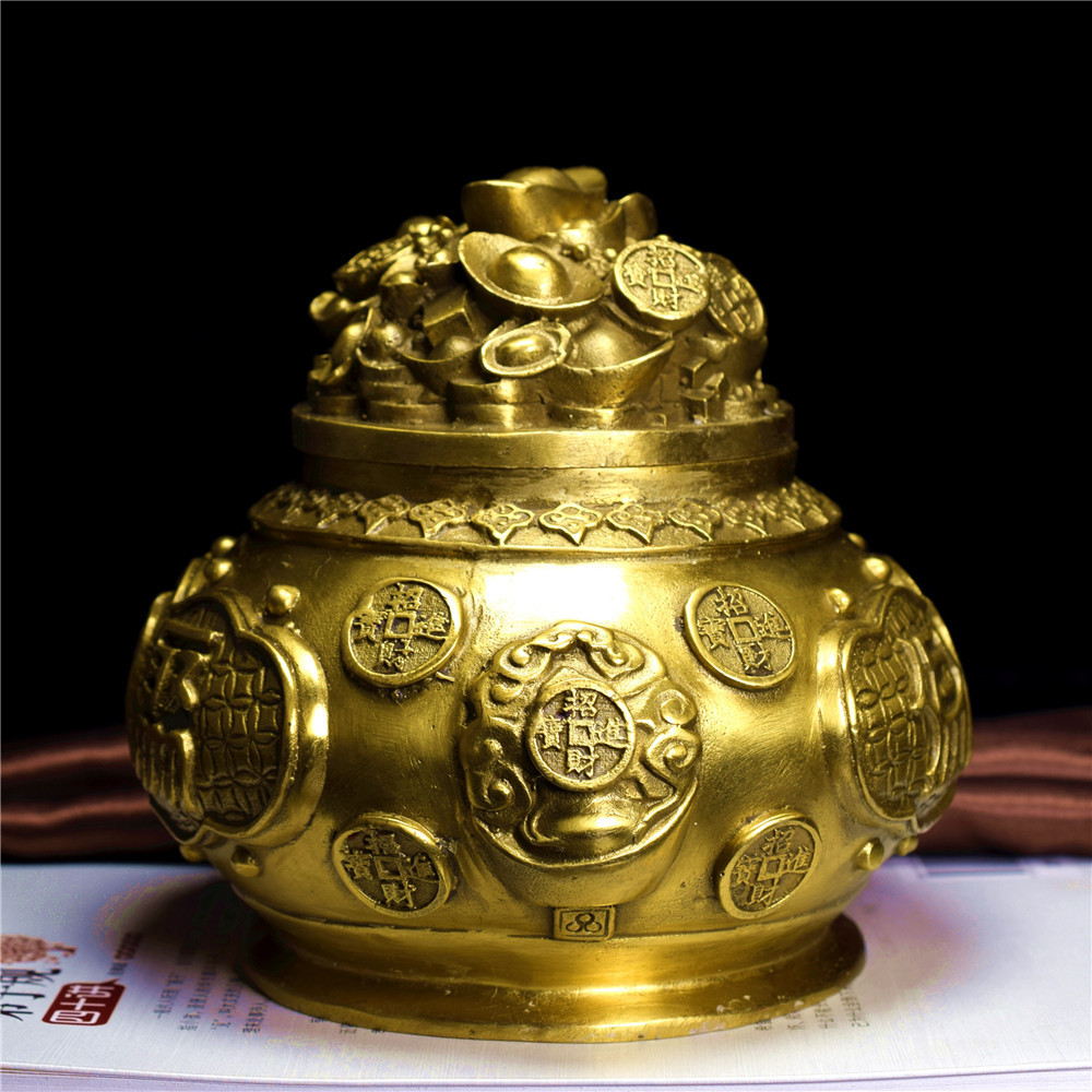黄铜聚宝盆摆件厂家批发开业礼品客厅办公室纯铜元宝工艺品礼品