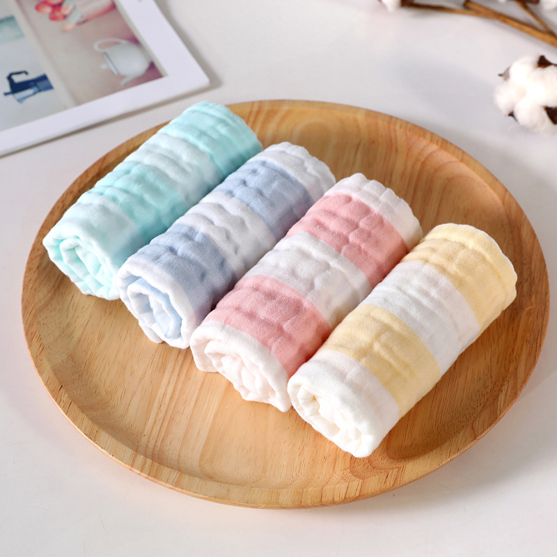 high density 6 layers color stripes 30*30 square towel saliva towel gauze burp towel baby seersucker pleated handkerchief towel