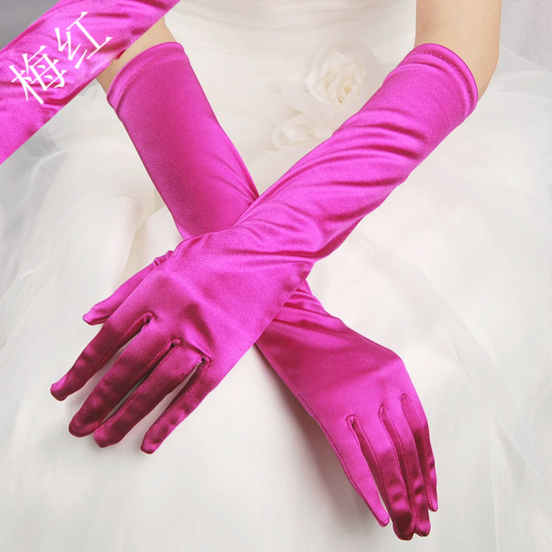 Wholesale Bridal Cross-Border Gloves with Finger Satin Glossy Sexy Performance Evening Dress Wedding Dress Sunscreen Arm Sleeves