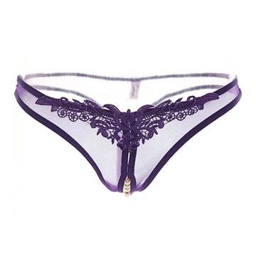 透视情趣女内裤 珍珠开裆性感网纱诱惑内衣 透视蕾丝c字裤三角裤