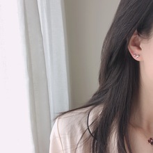 S925银耳饰品日韩国气质简约不对称小银球圆锥耳钉女个性潮E378