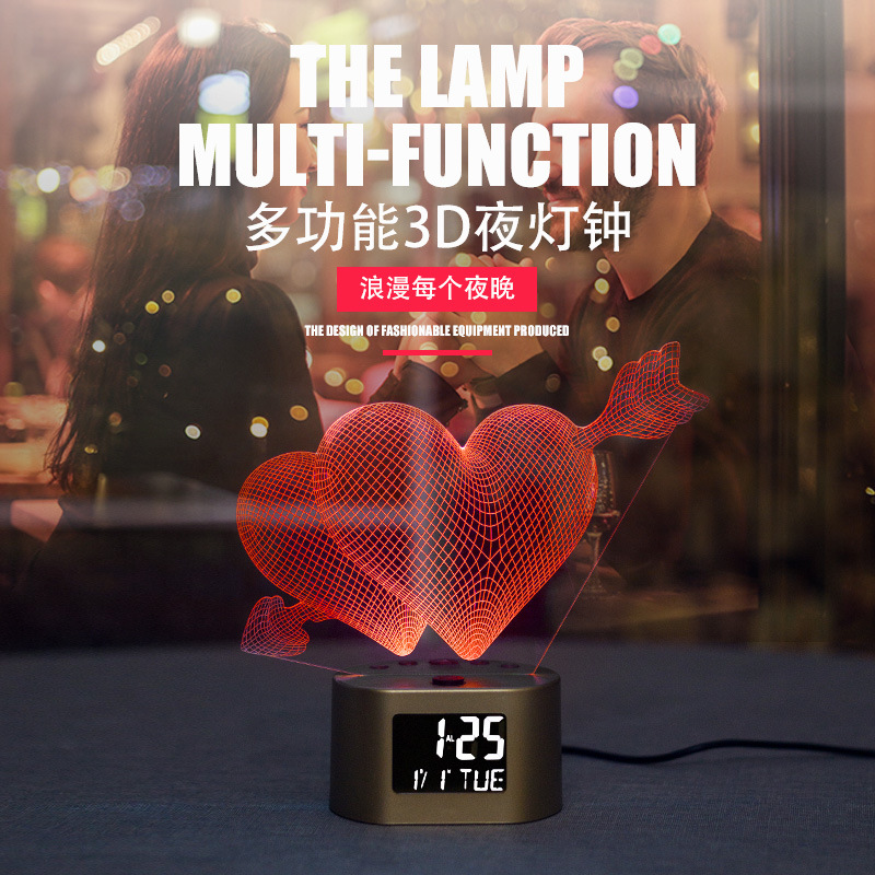 Cross-Border Creative 3D Small Night Lamp Holiday Gifts Present Bedroom Night Light DIY Cartoon Table Lamp Children Cute Alarm Clock