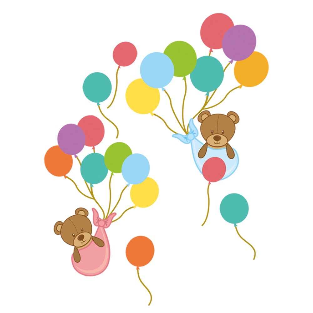 km299卡通小熊彩色气球创意墙贴画 儿童房幼儿园装饰墙贴纸批发