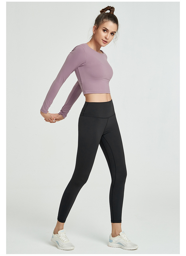 新款网红露背运动t恤 美背细带瑜伽服上衣 长袖健身运动服女批发