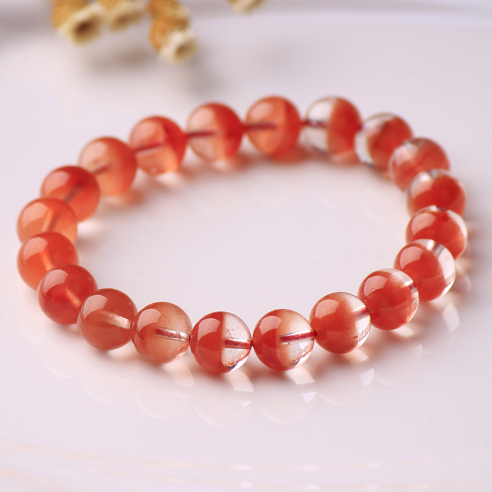 天然红兔毛聚宝盆手链女男 红兔毛发晶单圈手串水晶饰品厂家直销