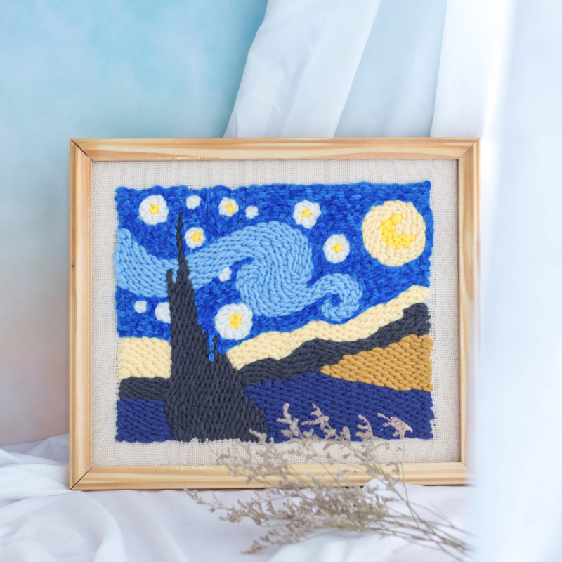 厂家梵高星空俄罗斯戳戳绣毛线刺绣装饰画手工diy材料包戳戳乐
