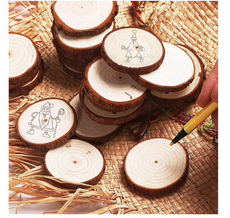 圣诞节日装饰天然木片diy手工画木制片抛光工艺品木片家居背景墙