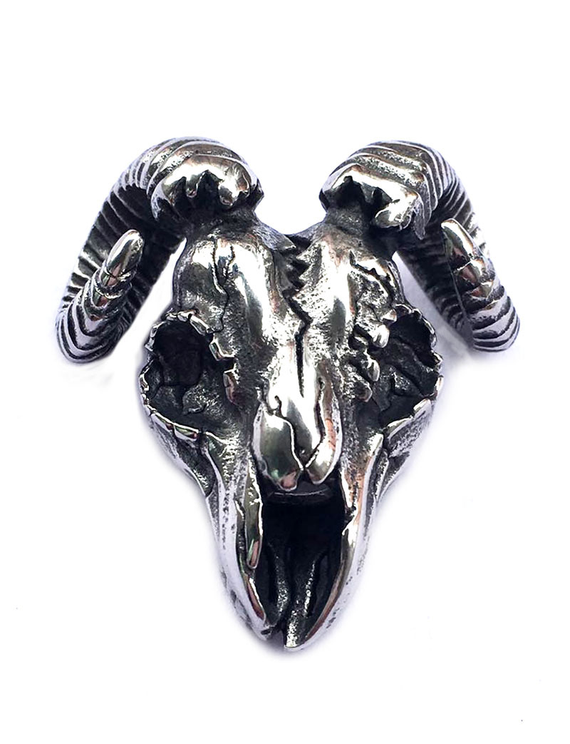 欧美流行不锈钢夸张朋克公羊头骷髅男士个性另类首饰品批发