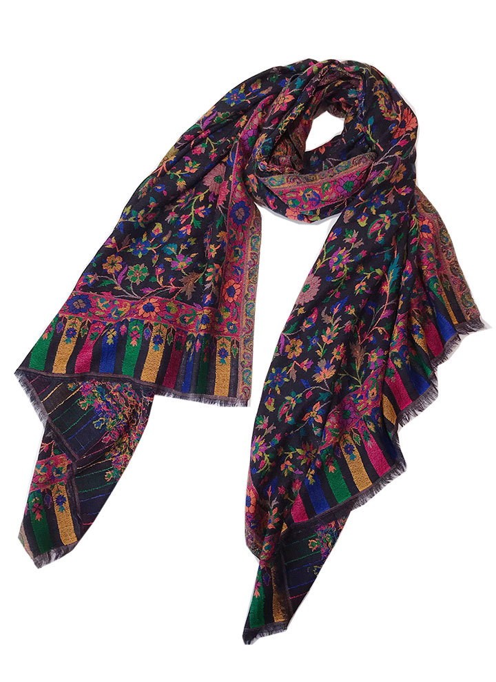 【印度羊绒卡尼披肩黑色系70*200】suraki秋冬新品kani卡尼围巾女