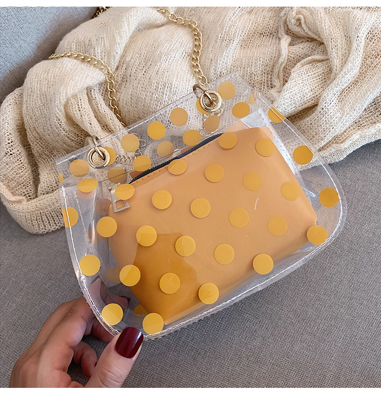 潮韩新款pvc透明包包女包夏天小清新2019链条单肩斜跨 个性手提包