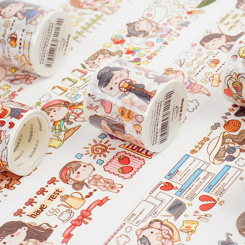 Add Extra Special Oil and Paper Adhesive Tape Small Fried Glutinous Rice Cake Stuffed with Bean Paste Series Fresh and Cute Character Notebook DIY Material Release Stickers