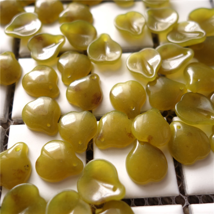 特价 天然橄榄玉水仙花瓣手链吊坠耳环手工diy发簪配件12x14