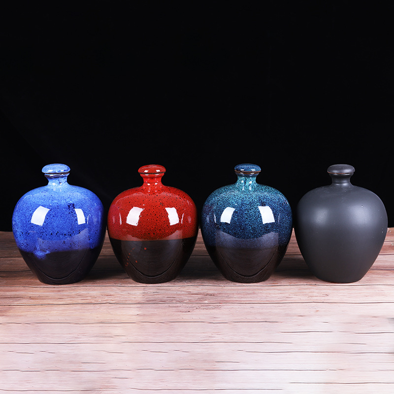 3斤宜兴陶瓷酒品彩釉西瓜瓶创意家用工艺酒壶带盖仿古空酒瓶