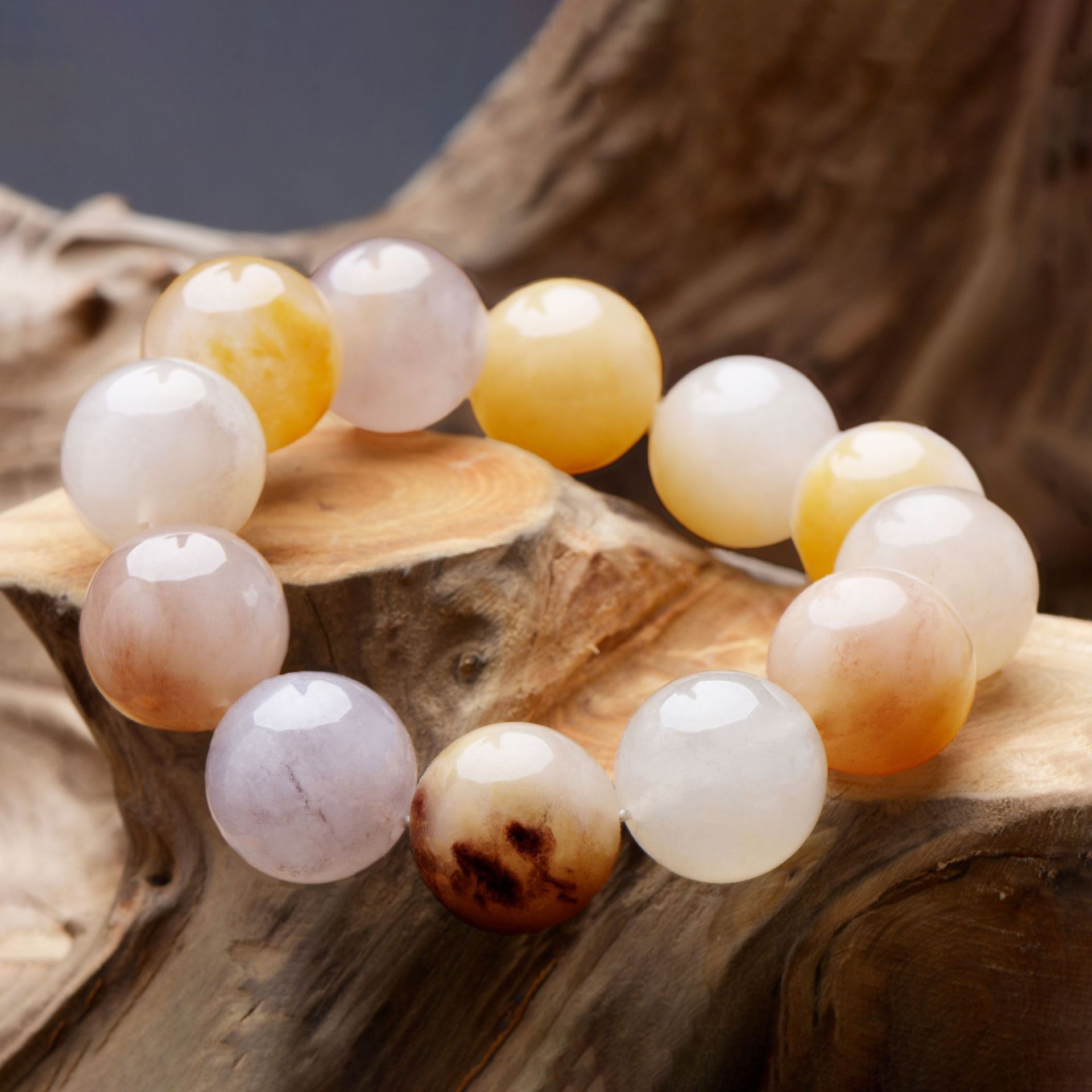 金丝玉紫罗兰手串大尺寸20mm圆珠男女款多彩飘花玉石手链