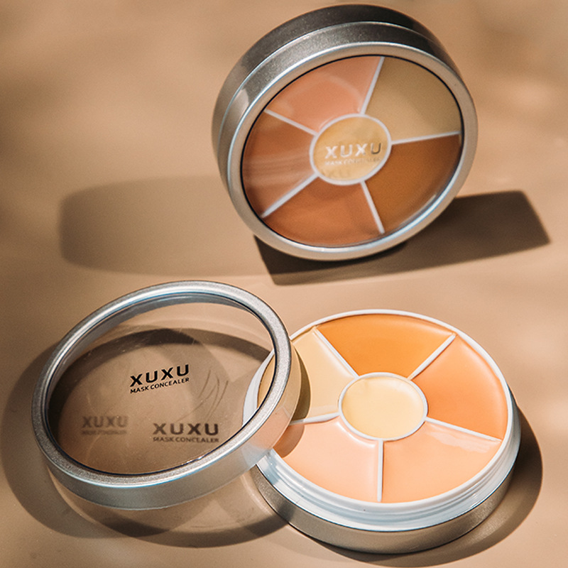 xuxu六色面具遮瑕膏盘遮盖脸部斑点痘印修容霜遮黑眼圈神器遮暇膏